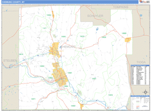 Chemung County, New York Zip Code Wall Map