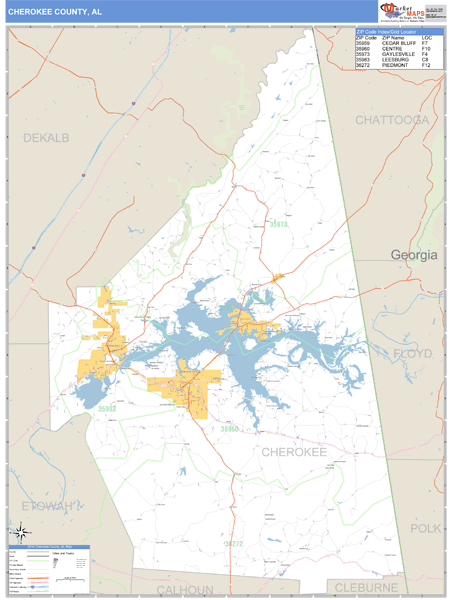 Cherokee County, Alabama Zip Code Wall Map Market Maps (IDI)
