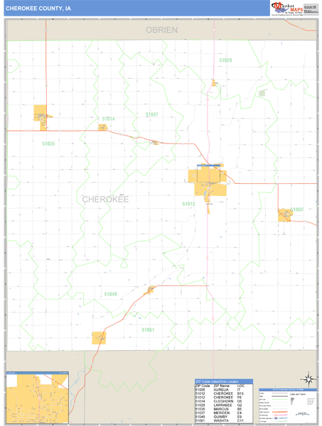Cherokee County, Iowa Zip Code Wall Map Market Maps (IDI)