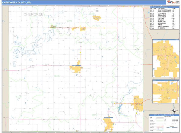 Cherokee County, Kansas Zip Code Wall Map Market Maps (IDI)
