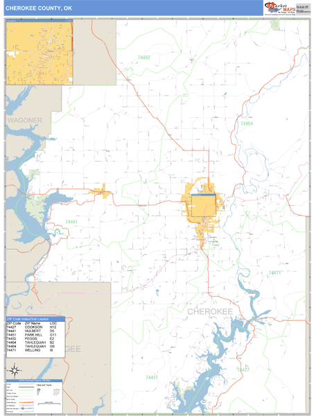 Cherokee County, Oklahoma Zip Code Wall Map Market Maps (IDI)