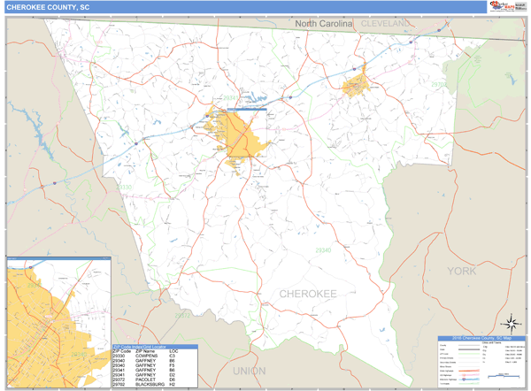 Cherokee County, South Carolina Zip Code Wall Map Market Maps (IDI)