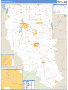 Cherokee County, Texas Zip Code Wall Map