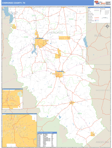 Cherokee County, Texas Zip Code Wall Map Market Maps (IDI)