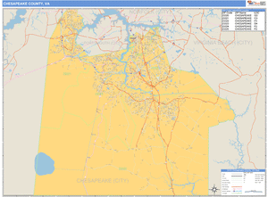 Chesapeake County, Virginia Zip Code Wall Map