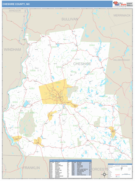 Cheshire County, New Hampshire Zip Code Wall Map Market Maps (IDI)