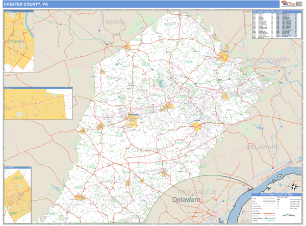 Chester County, Pennsylvania Zip Code Wall Map | Map Geek.com