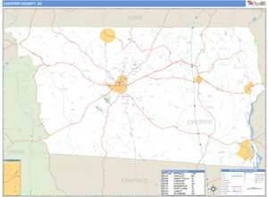 Chester County, South Carolina Zip Code Wall Map