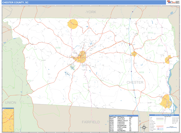 Chester County, South Carolina Zip Code Wall Map Market Maps (IDI)
