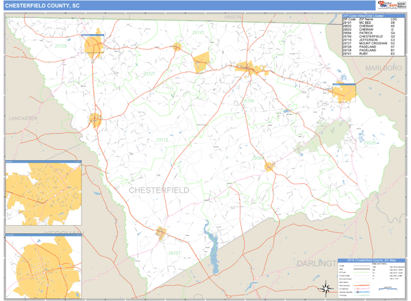 Chesterfield County, South Carolina Zip Code Wall Map Market Maps (IDI)