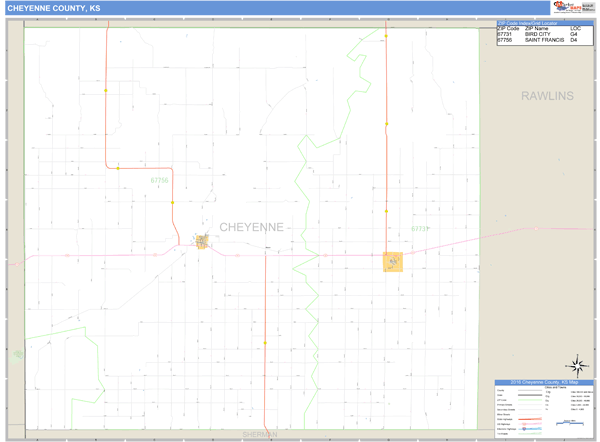 Cheyenne Zip Code Cheyenne County, Kansas Zip Code Wall Map | Map Geek.com