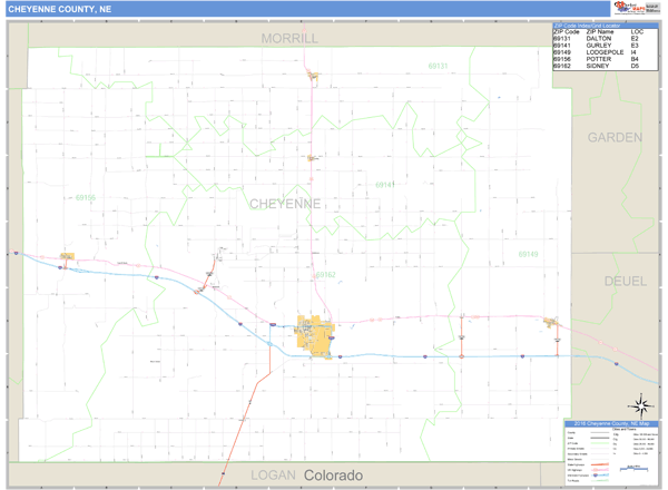 Cheyenne County, Nebraska Zip Code Wall Map Market Maps (IDI)