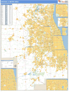 Chicago, Illinois Metro Area Wall Map