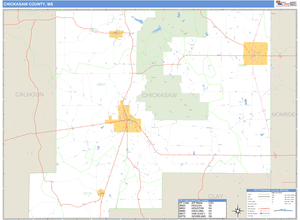 Chickasaw County, Mississippi Zip Code Wall Map