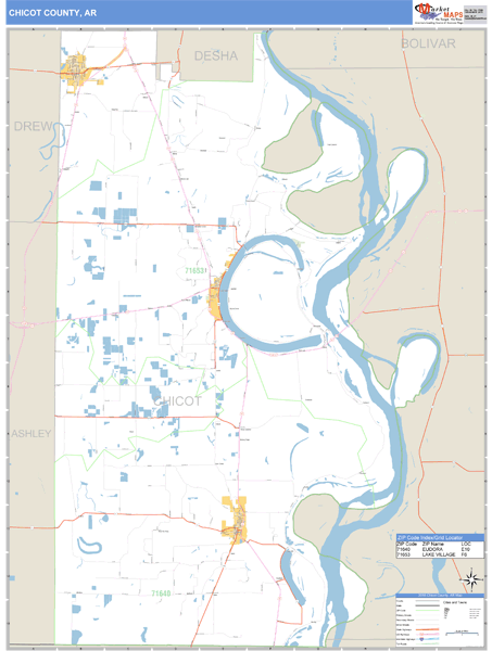 Chicot County, Arkansas Zip Code Wall Map Market Maps (IDI)