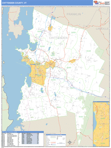 Chittenden County, Vermont Zip Code Wall Map