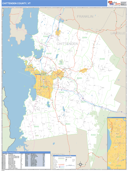 Chittenden County, Vermont Zip Code Wall Map Market Maps (IDI)