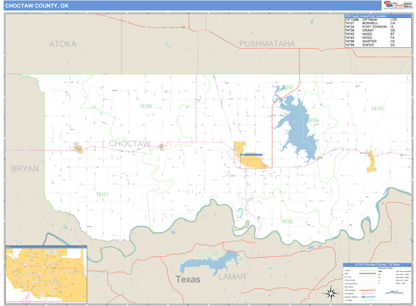 Choctaw County, Oklahoma Zip Code Wall Map Market Maps (IDI)