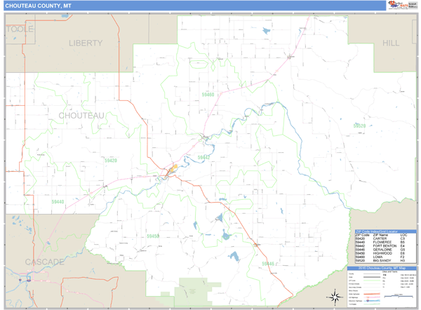 Chouteau County, Montana Zip Code Wall Map Market Maps (IDI)