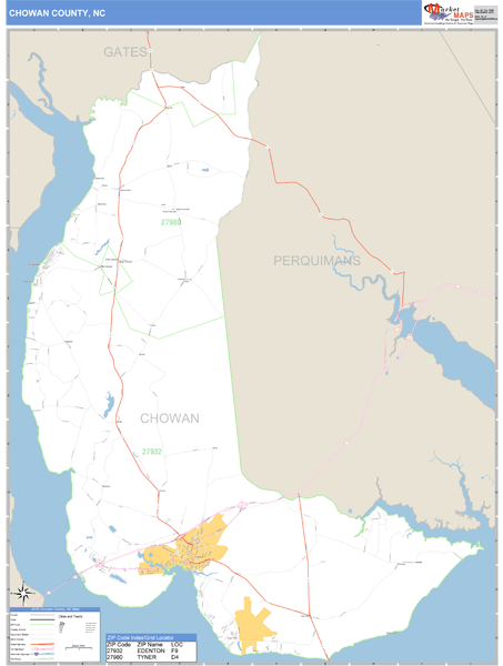 Chowan County, North Carolina Zip Code Wall Map Market Maps (IDI)