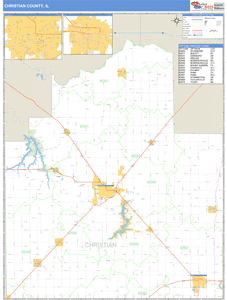Christian County, Illinois Zip Code Wall Map