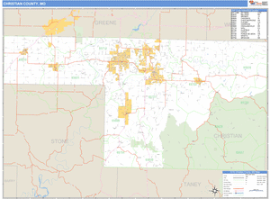 Christian County, Missouri Zip Code Wall Map