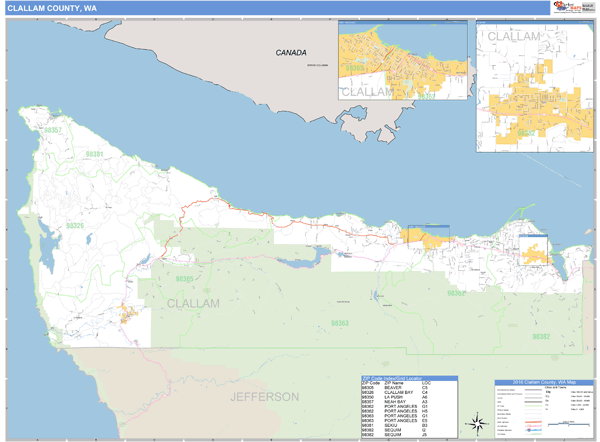 Clallam County, Washington Zip Code Wall Map Market Maps (IDI)