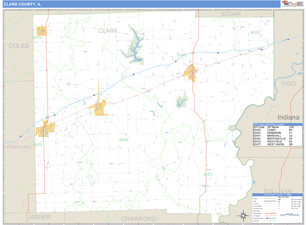 Clark County, Illinois Zip Code Wall Map Market Maps (IDI)