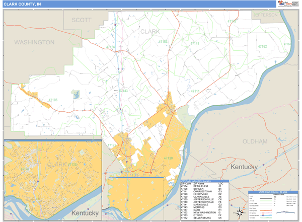 Clark County, Indiana Zip Code Wall Map Market Maps (IDI)