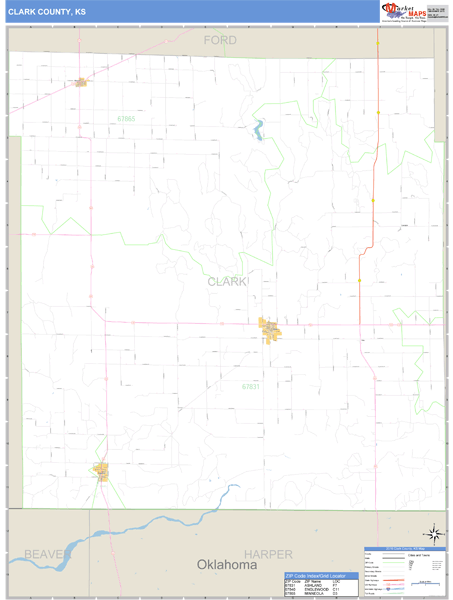 Clark County, Kansas Zip Code Wall Map Market Maps (IDI)