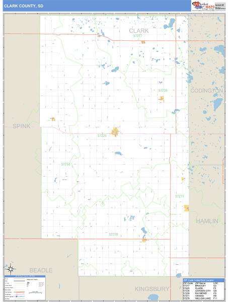 Clark County, South Dakota Zip Code Wall Map Market Maps (IDI)
