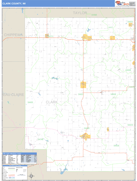 Clark County, Wisconsin Zip Code Wall Map Market Maps (IDI)