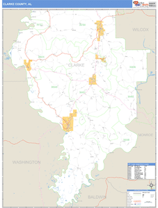 Clarke County, Alabama Zip Code Wall Map