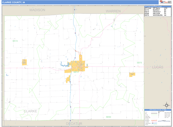 Clarke County, Iowa Zip Code Wall Map Market Maps (IDI)