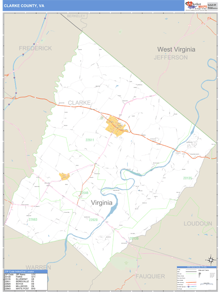 Clarke County, Virginia Zip Code Wall Map Market Maps (IDI)