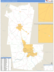 Clarksville-Hopkinsville, Tennessee Metro Area Wall Map