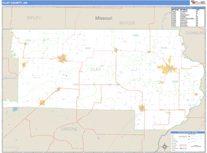 Clay County, Arkansas Zip Code Wall Map