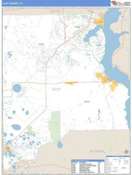 Clay County, Florida Zip Code Wall Map Market Maps (IDI)