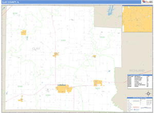 Clay County, Illinois Zip Code Wall Map