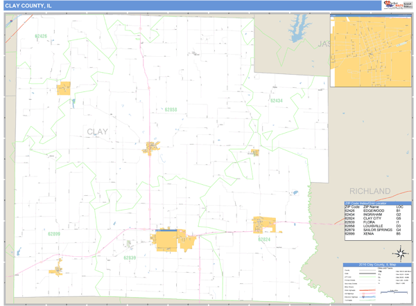 Clay County, Illinois Zip Code Wall Map Market Maps (IDI)