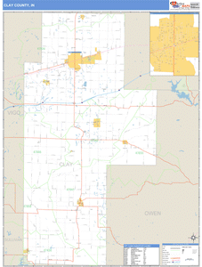 Clay County, Indiana Zip Code Wall Map