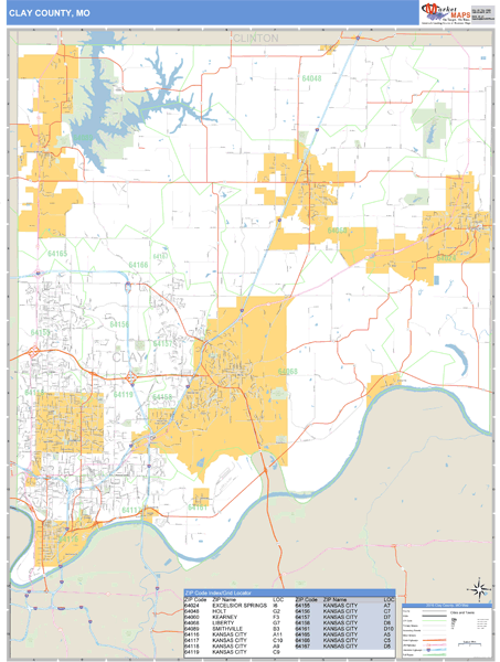 Clay County, Missouri Zip Code Wall Map Market Maps (IDI)