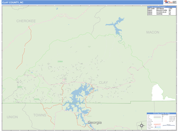 Clay County, North Carolina Zip Code Wall Map Market Maps (IDI)