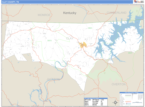 Clay County, Tennessee Zip Code Wall Map Market Maps (IDI)