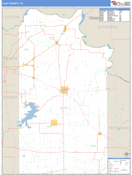 Clay County, Texas Zip Code Wall Map Market Maps (IDI)