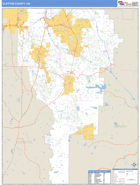 Clayton County, Georgia Zip Code Wall Map Market Maps (IDI)