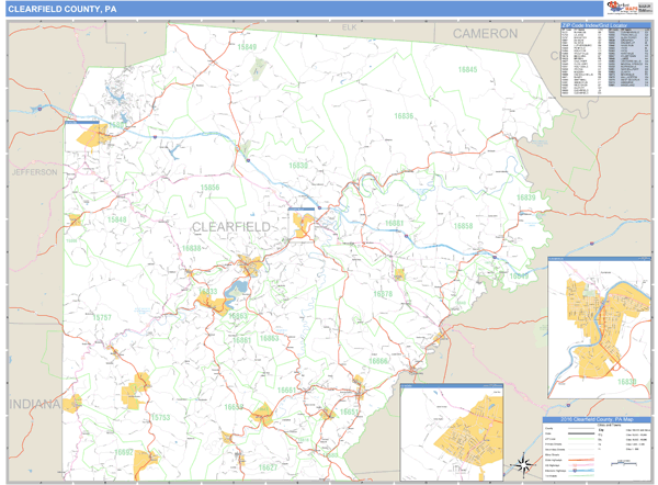 Clearfield County, Pennsylvania Zip Code Wall Map Market Maps (IDI)