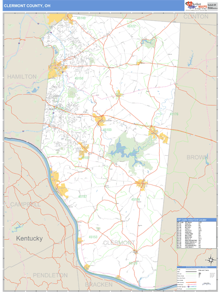 Clermont County, Ohio Zip Code Wall Map Market Maps (IDI)