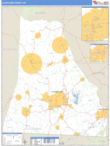 Cleveland County, North Carolina Zip Code Wall Map