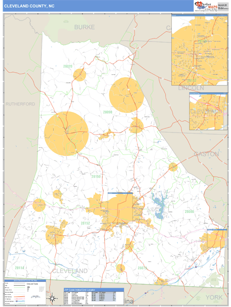 Cleveland County, North Carolina Zip Code Wall Map Market Maps (IDI)
